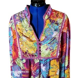 Lane Bryant Colorful Sheer Blouse Long Sleeve Sz 22/24, 3X